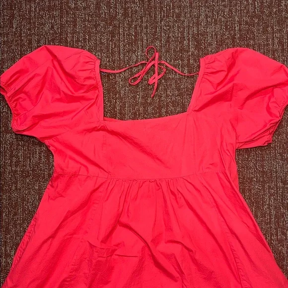 Draper James Pink Mini Dress puff sleeve square neck smocked back with pockets - Picture 4 of 14